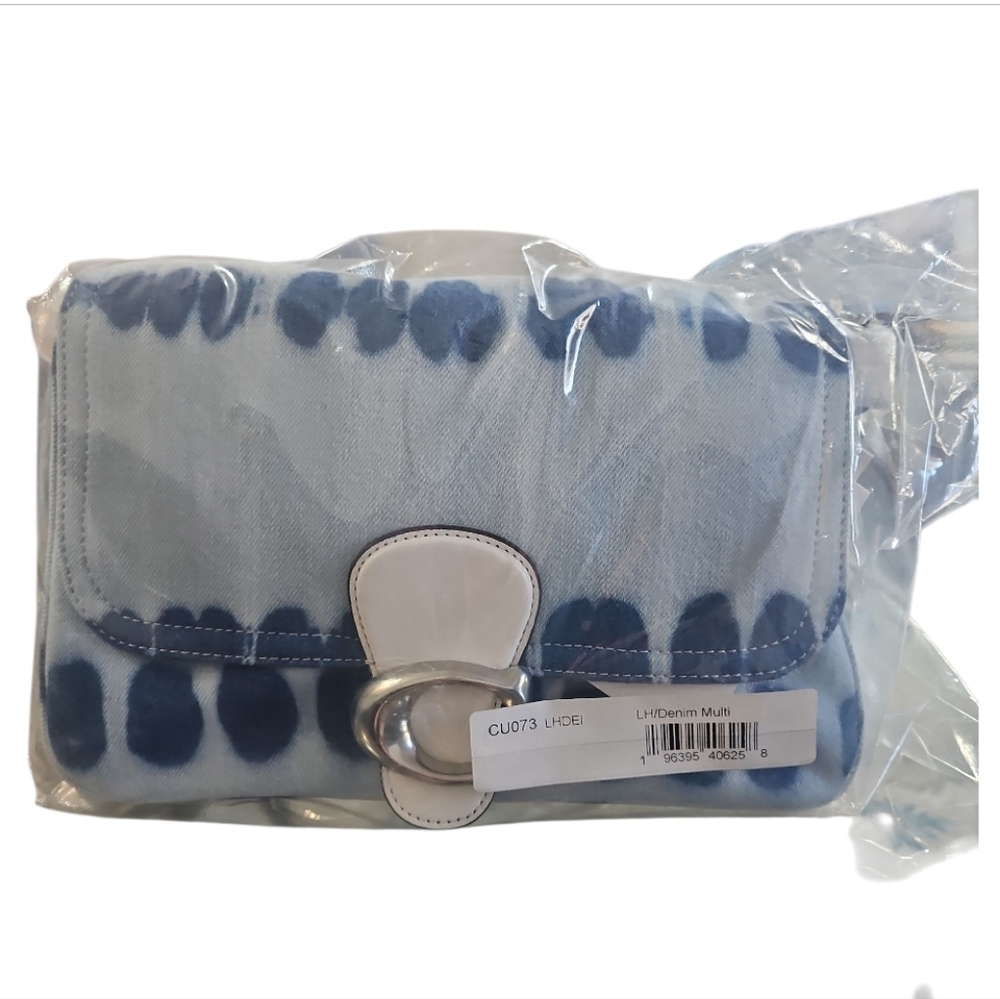COACH Soft Tabby Shoulder Bag Denim Multi Tie-Dye Blue White NWT - Picture 7 of 11